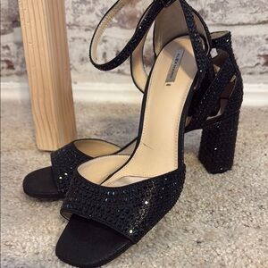 Alex Marie- Black Strappy Heels with Rhinestones